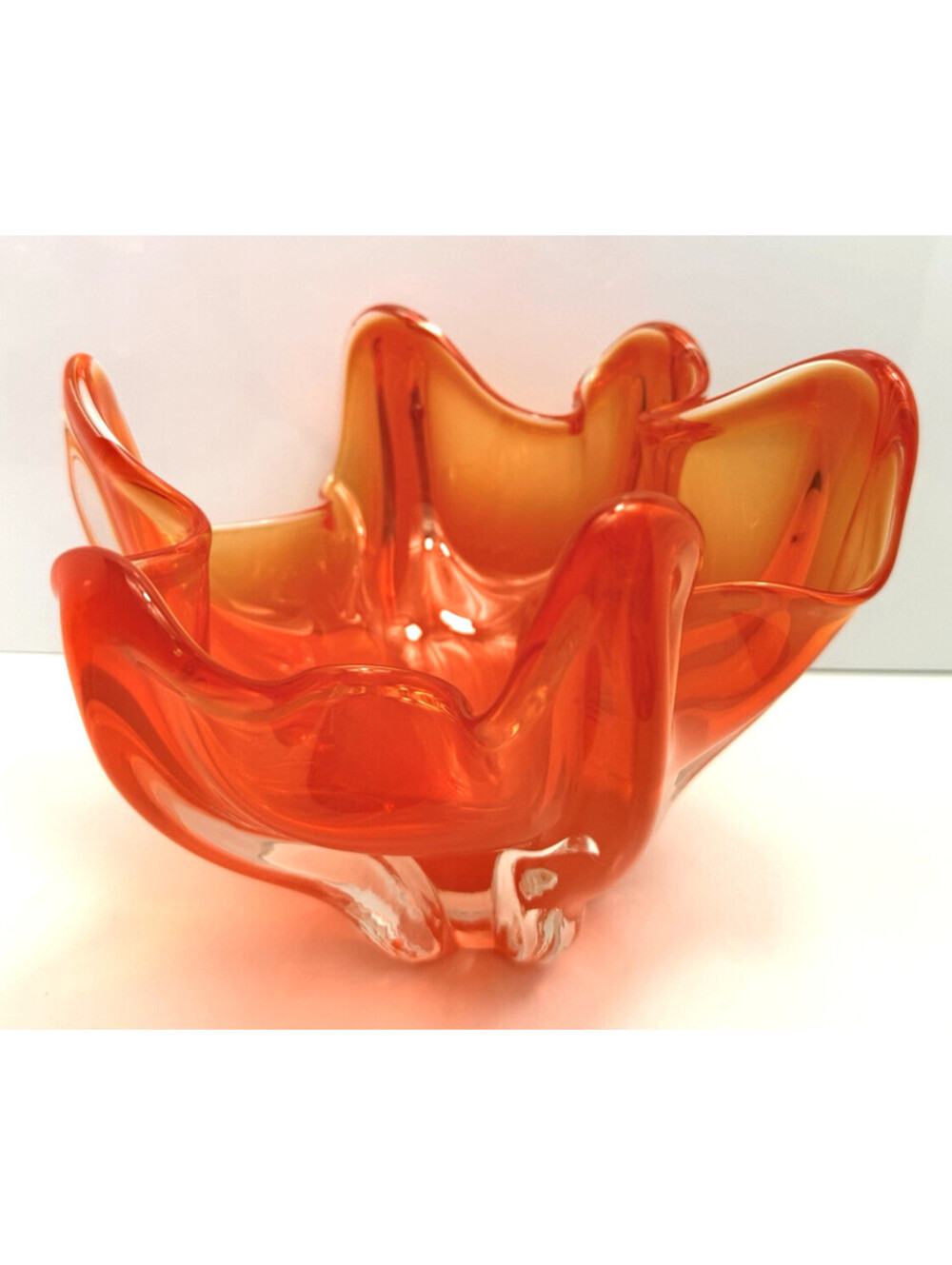 Orange Persimmon Handkerchief Stretch Vase 1960s Japan Art Glass IWATSU HINERI?